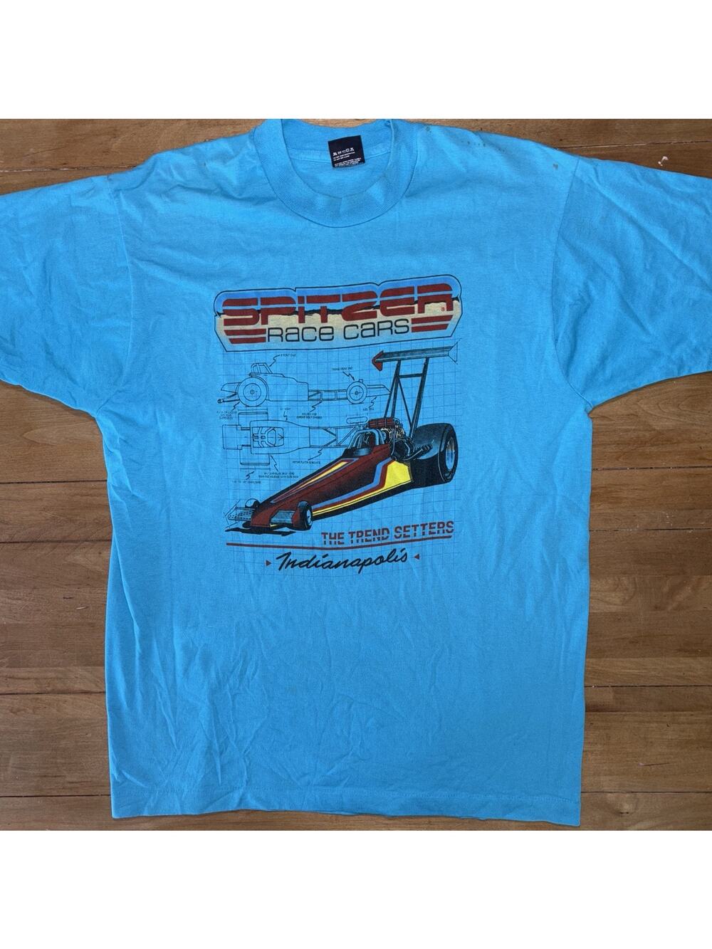 Vintage Spitzer Race Cars Vintage Shirt 1980s Drag Race Autobody SZ XL USA Blue